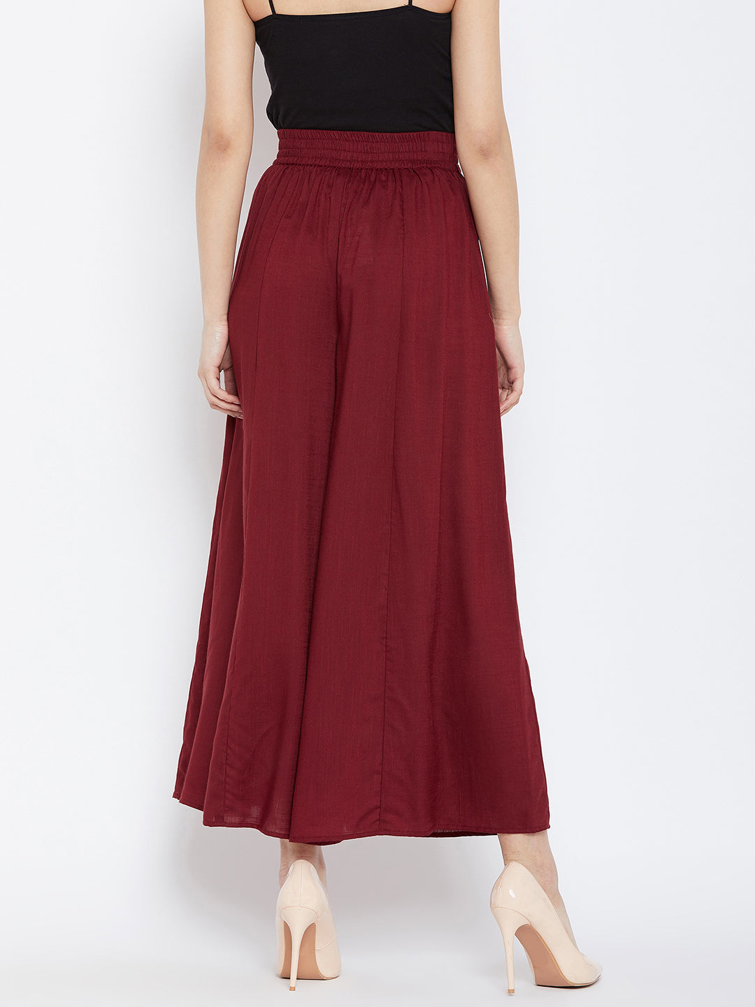 Women Maroon Flared Solid Palazzos