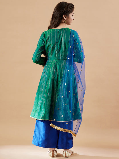 Girls Angrakha Anarkali Kurta with Palazzos & With Dupatta