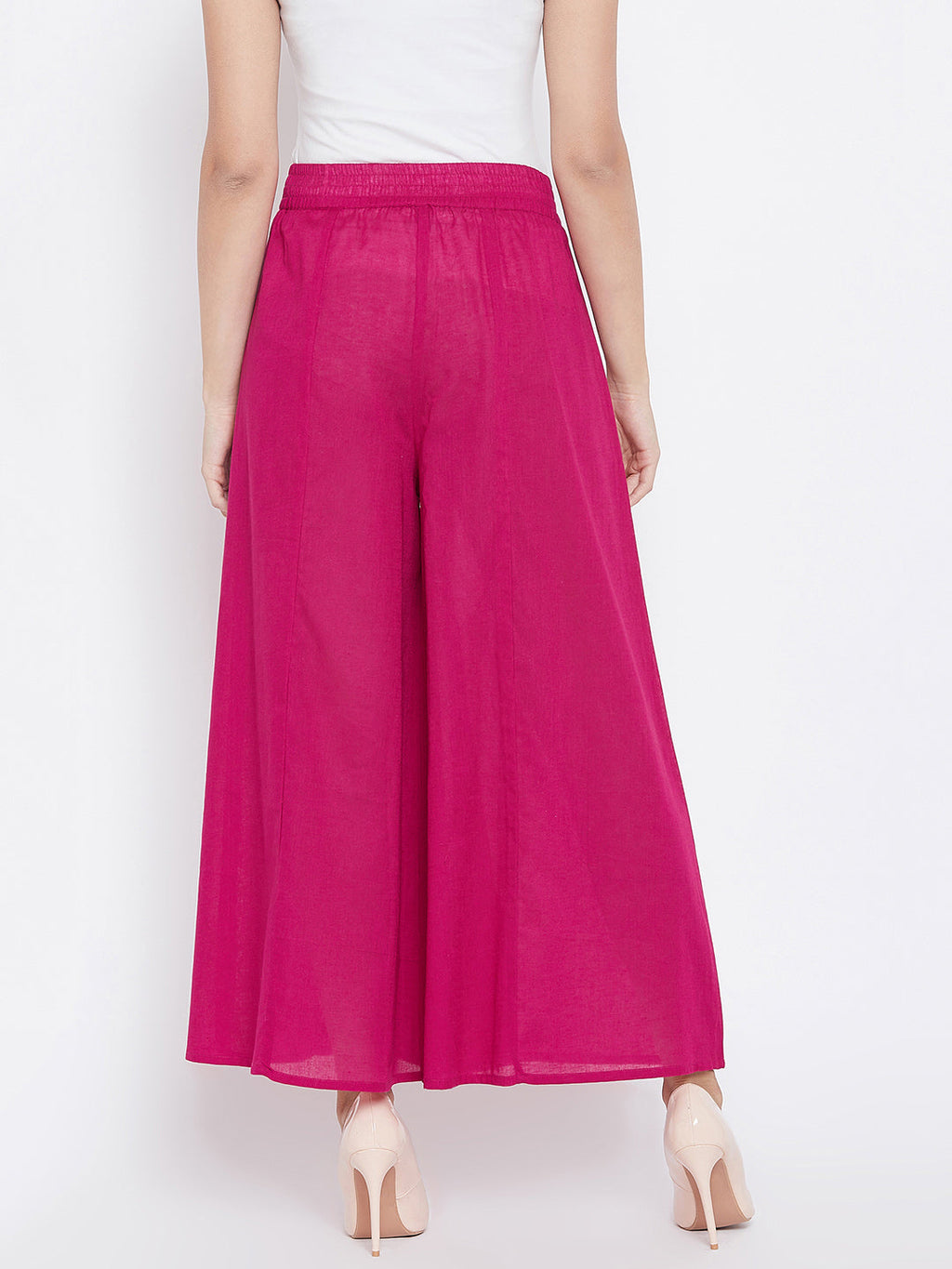 Women Magenta Flared Solid Palazzos