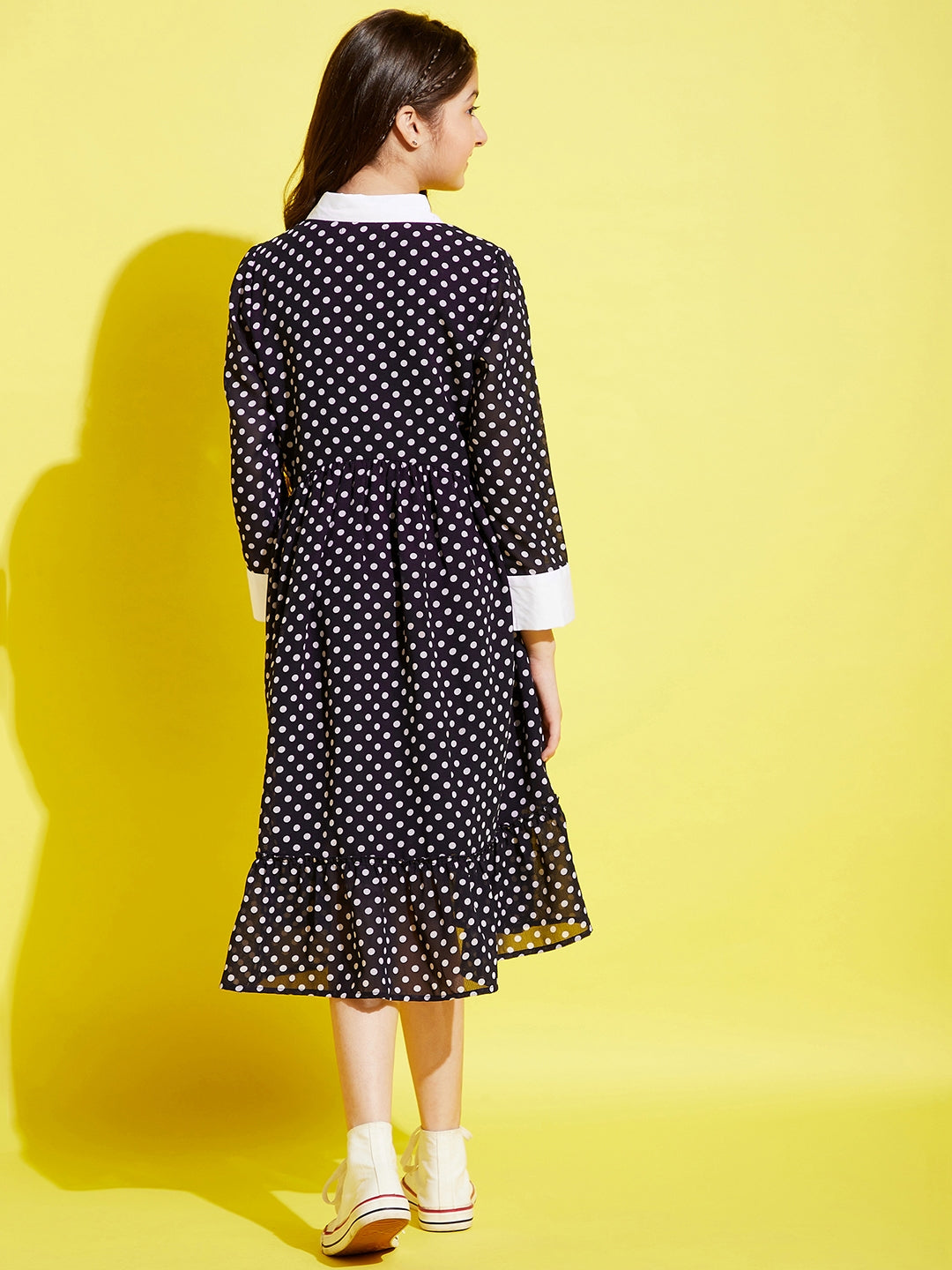 Girls Black & White A-Line Midi Dress
