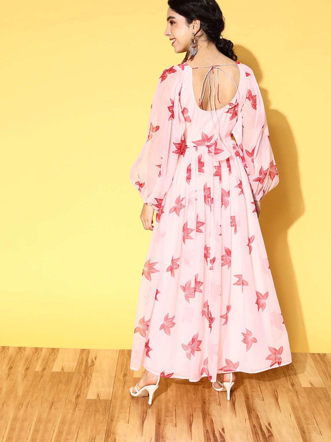 PANIT Women Dress Peach Floral Swirling Volume Dress