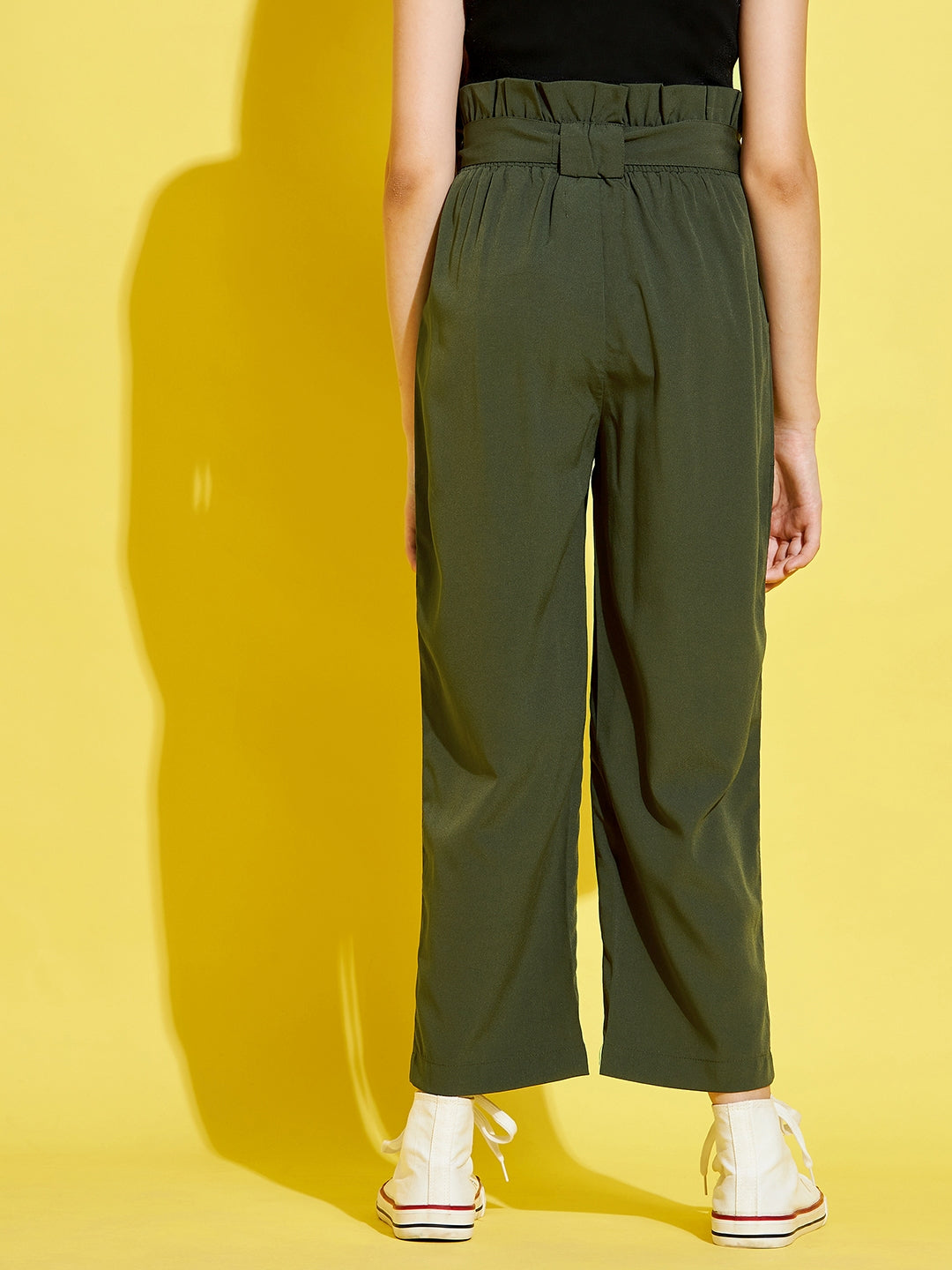 Girls Olive Solid Peg Trouser