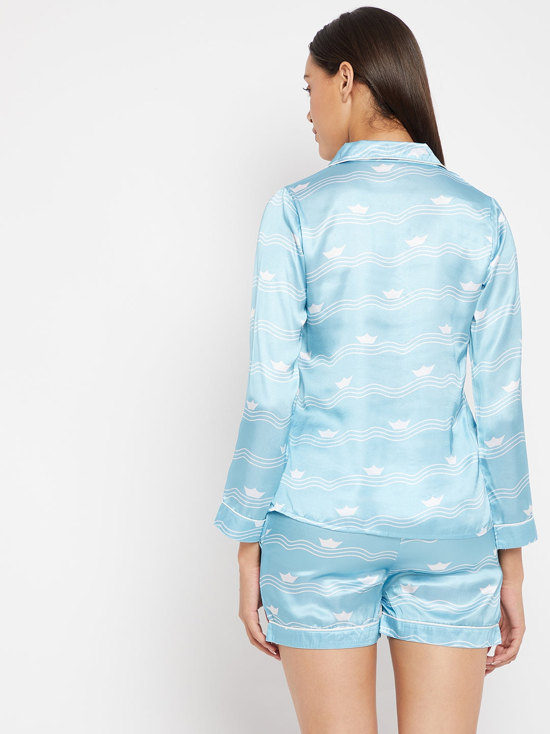 Women Blue & White Printed Night suit