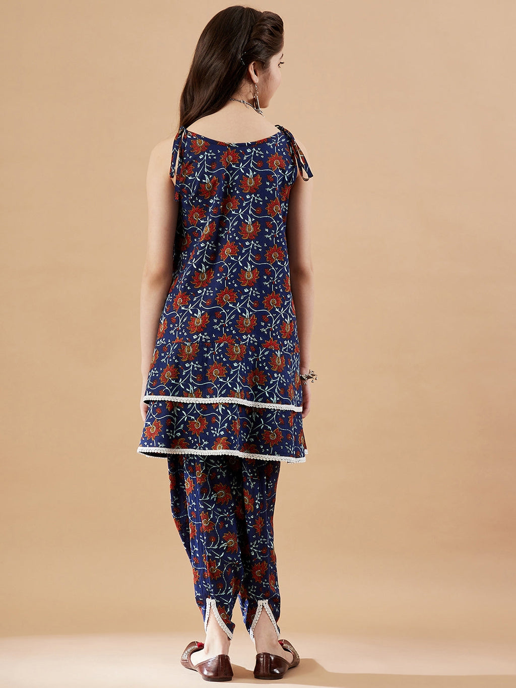 Girls Floral Printed Kurti with Dhoti Pants