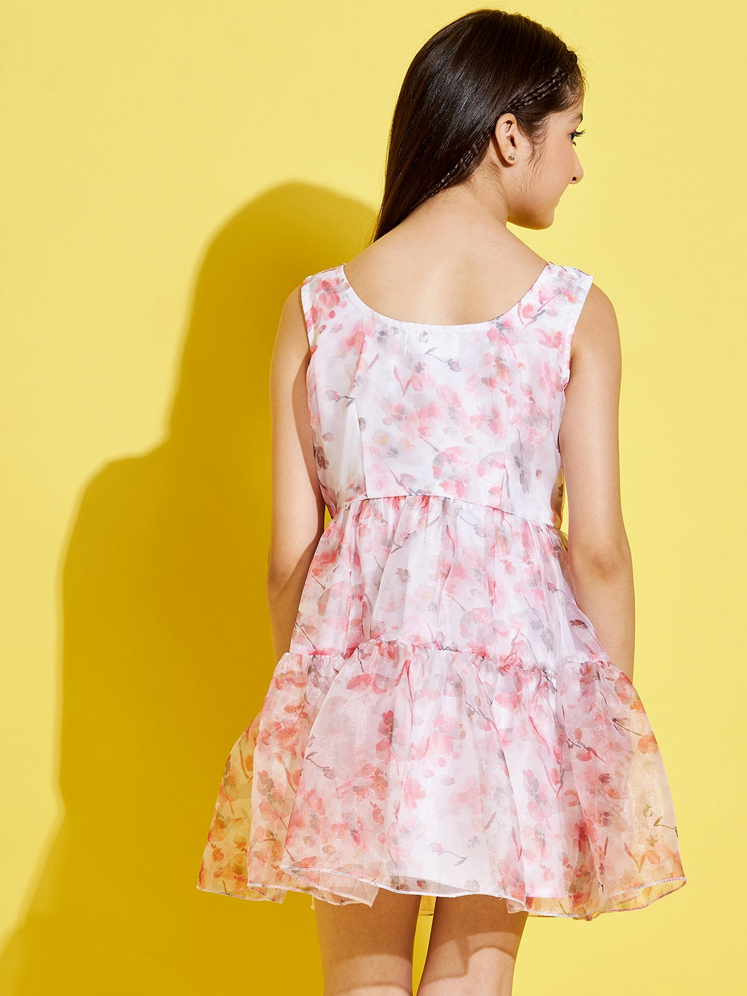 Girls White & Pink Floral A-Line Dress