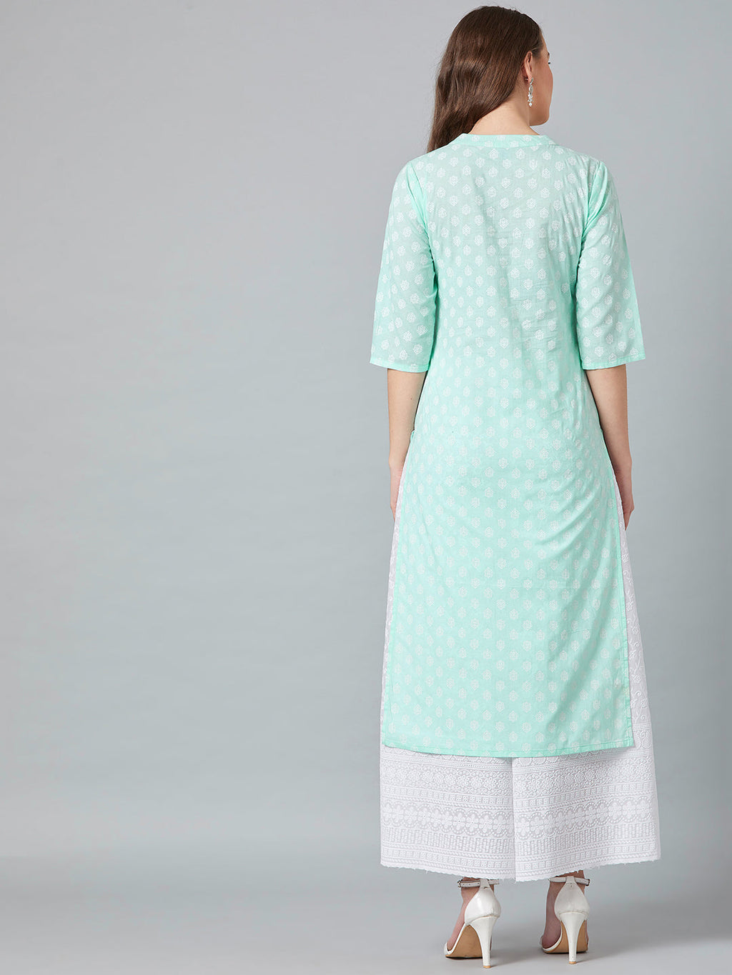 Women Turquoise Blue Printed Straight Kurta