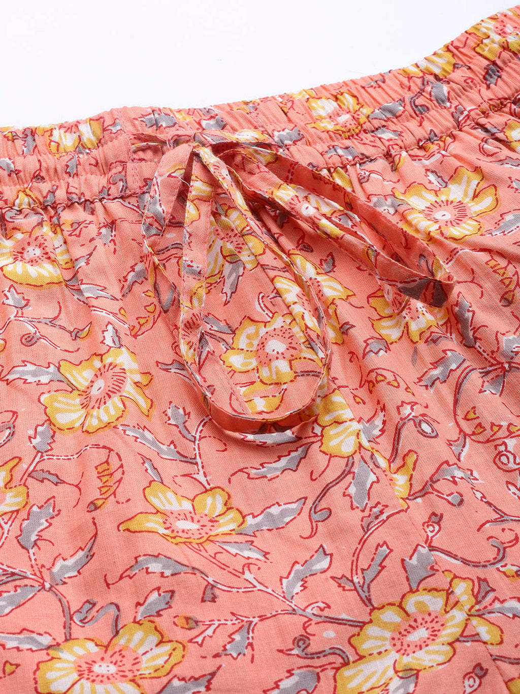 Women Peach-Coloured & Yellow Cotton Floral Printed Comfort Fit Trousers