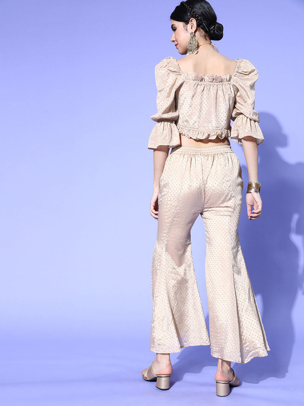 Women Charming Pink Embellished Top with Palazzos