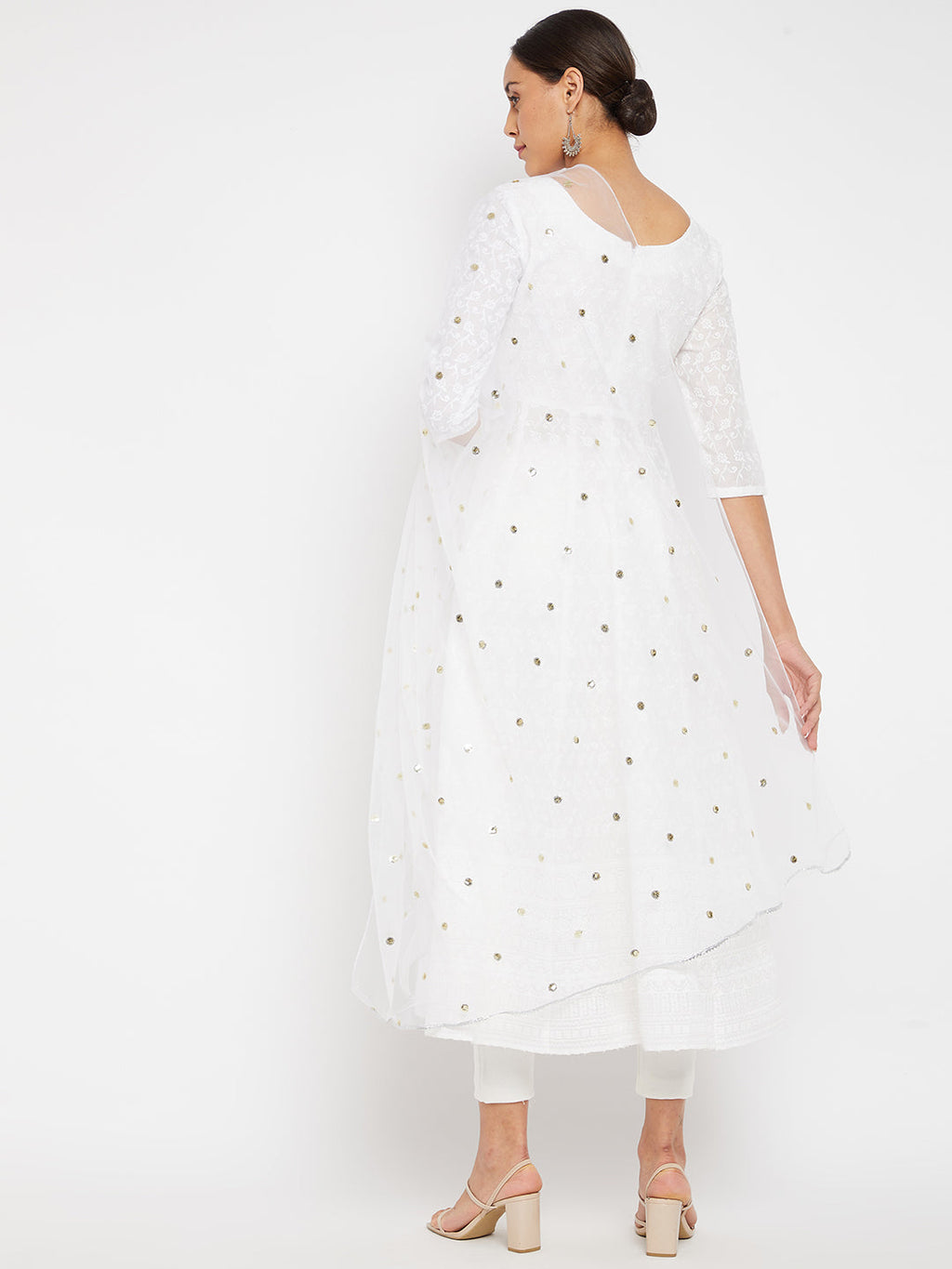 Women White A-Line Kurta with Trouser and Dupatta