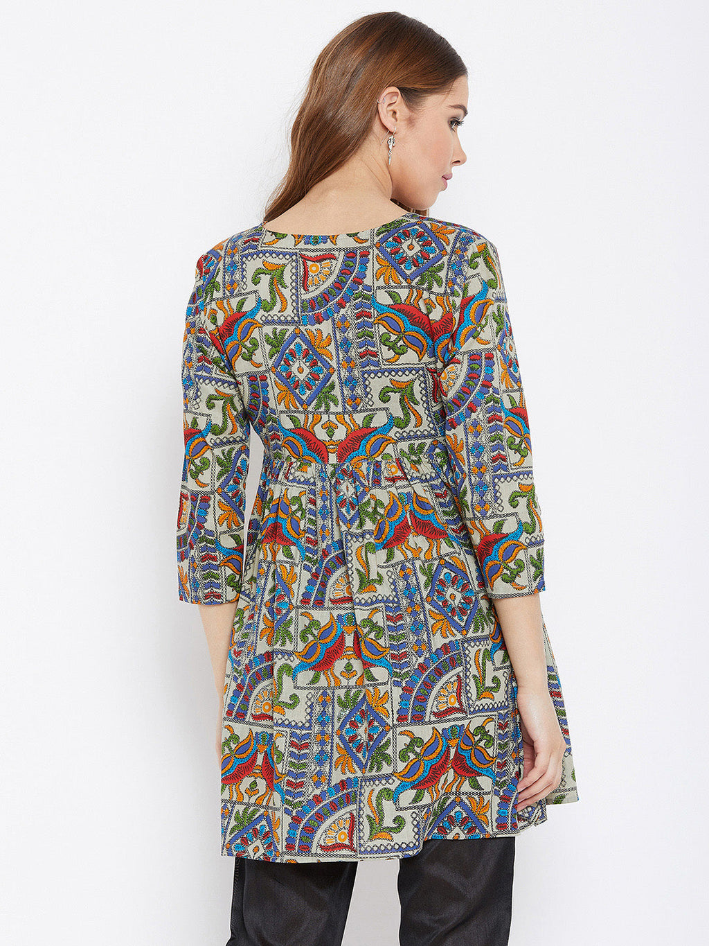 Women Multicoloured Printed Pure Cotton Anarkali Pure Cotton Kurti