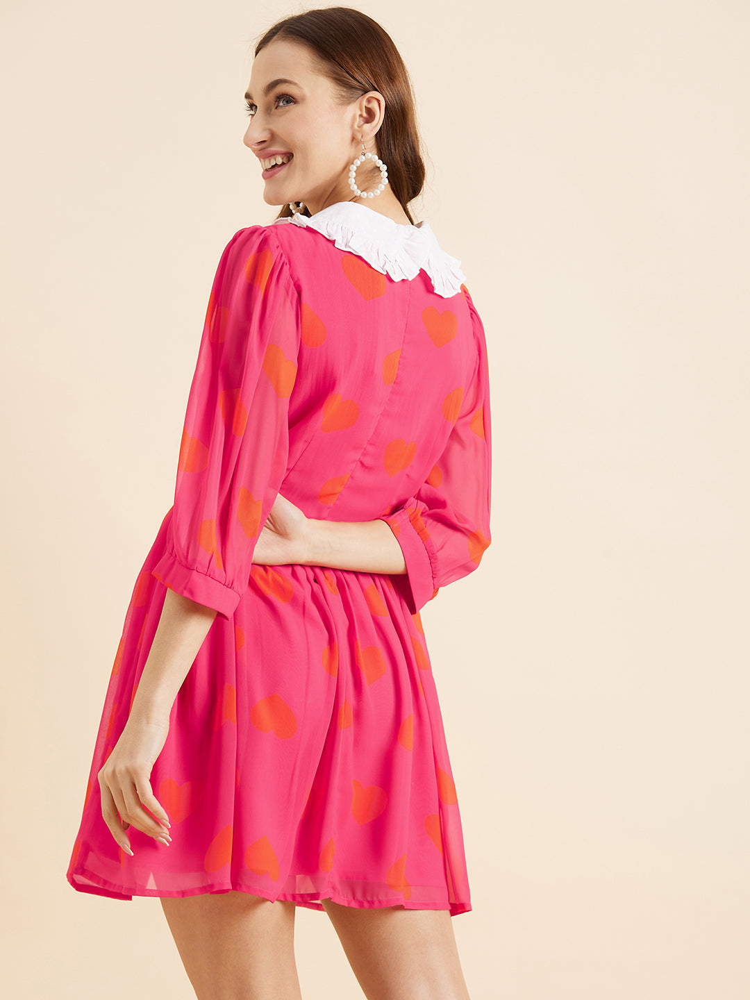 Polka Dots Printed Mini Georgette Fit & Flare Dress
