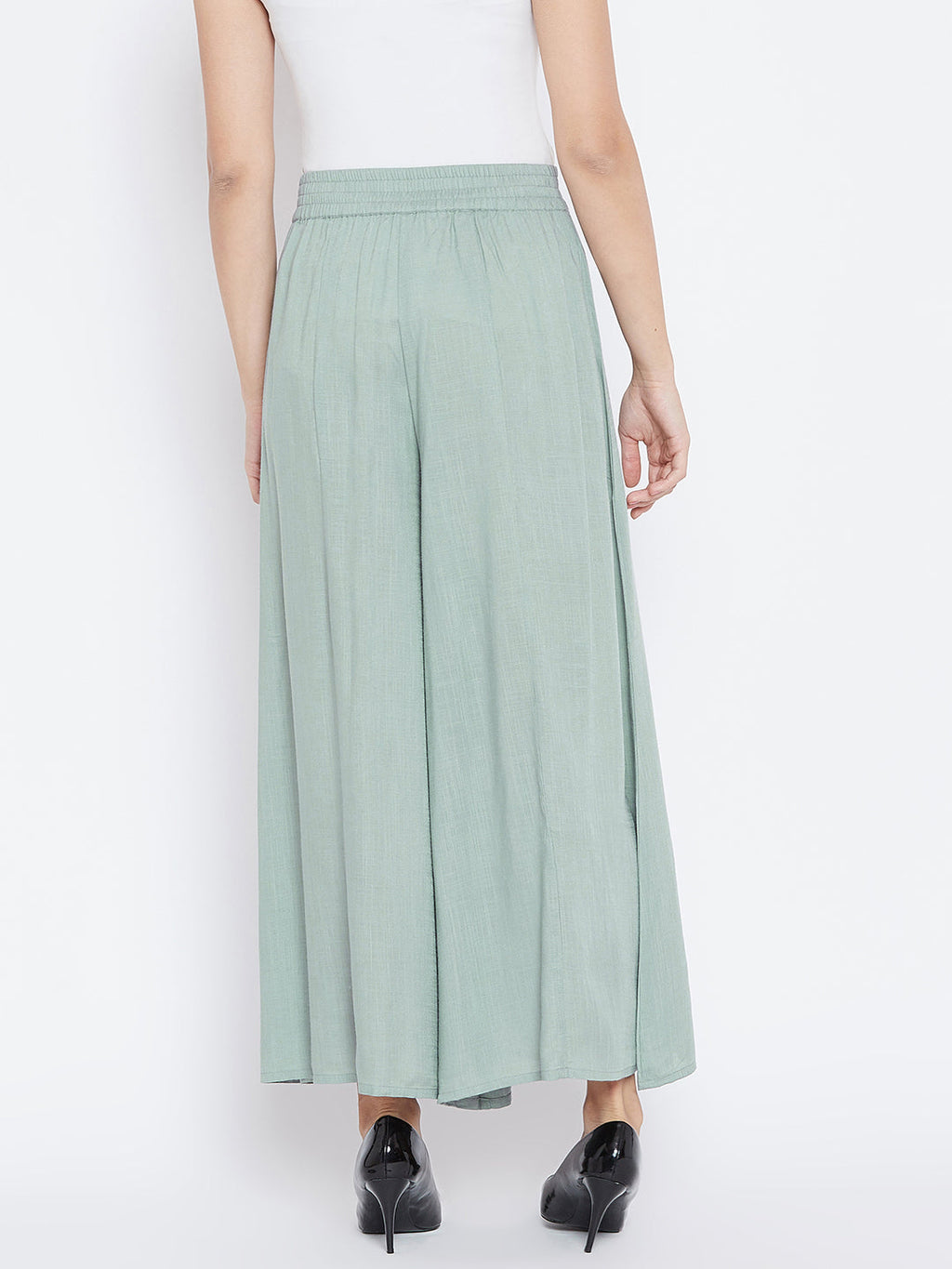 Women Green Solid Wide Leg Palazzos