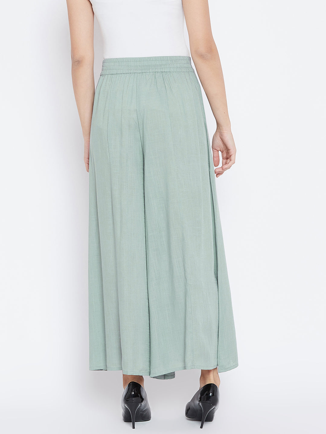 Women Green Solid Wide Leg Palazzos