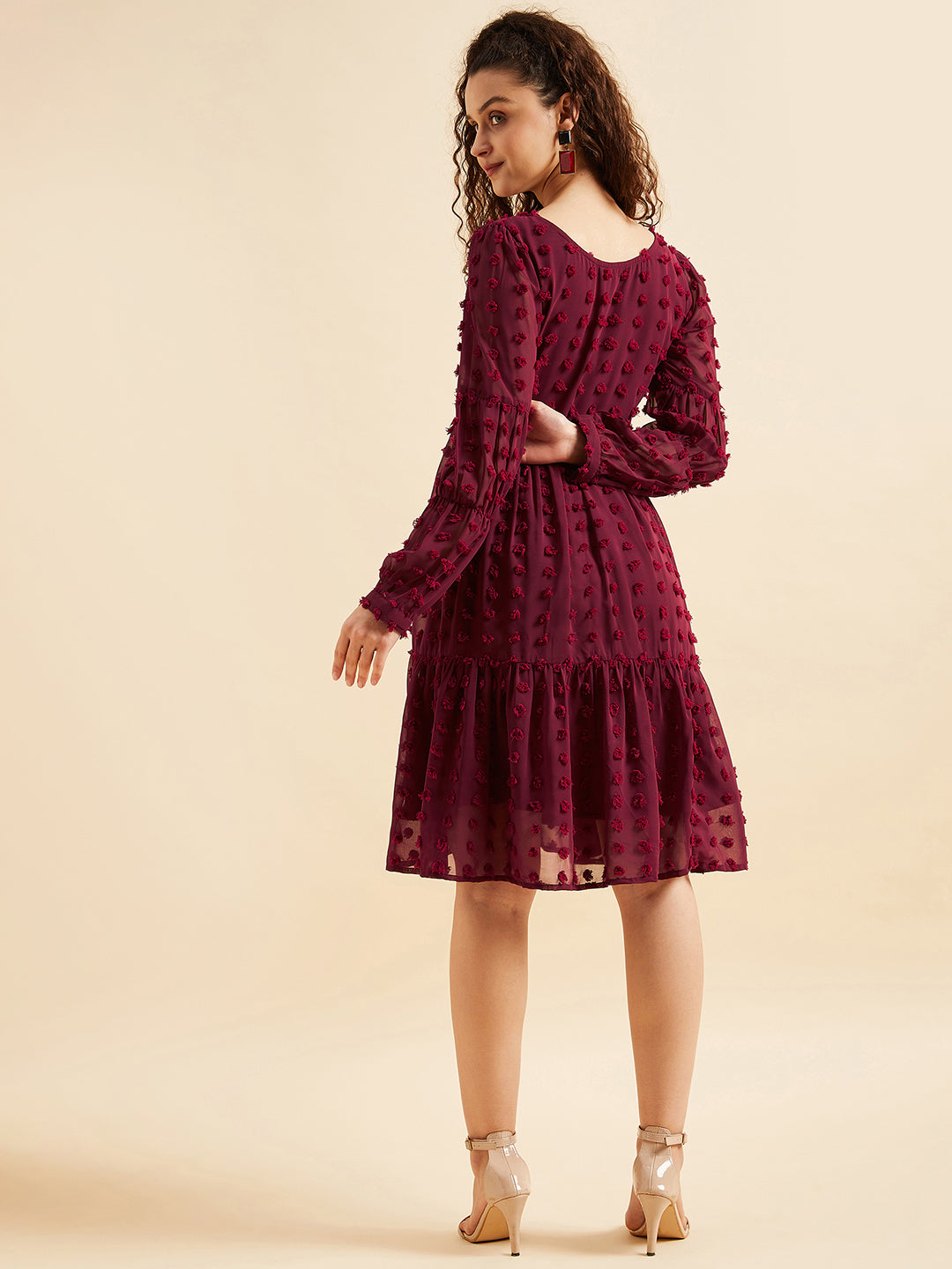 Women Self Design Puff Sleeves Georgette Dress
