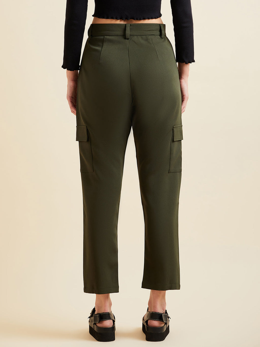 Olive Smart Slim Fit Wrinkle Free Cigarette Trousers