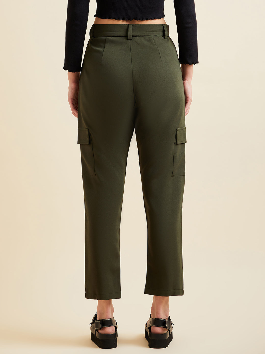 Olive Smart Slim Fit Wrinkle Free Cigarette Trousers