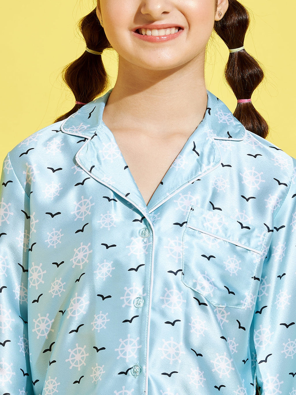 Cherry Jerry Girls Turquoise Blue White Printed Night suit