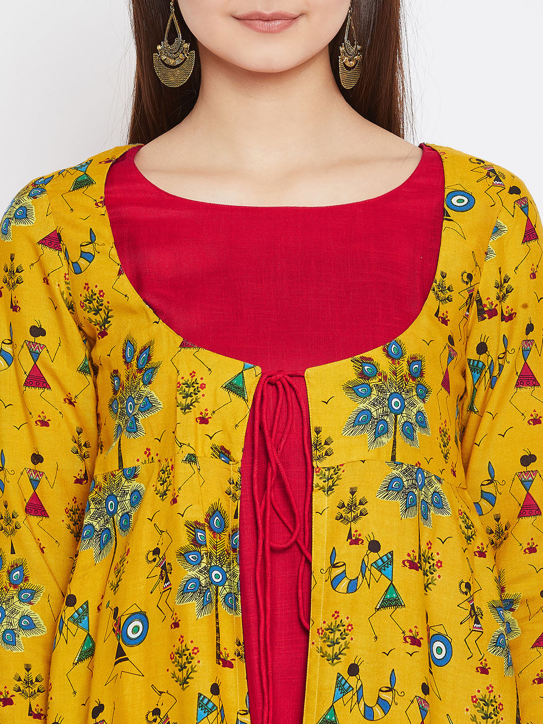 Women Yellow & Red Printed A-Line Kurta