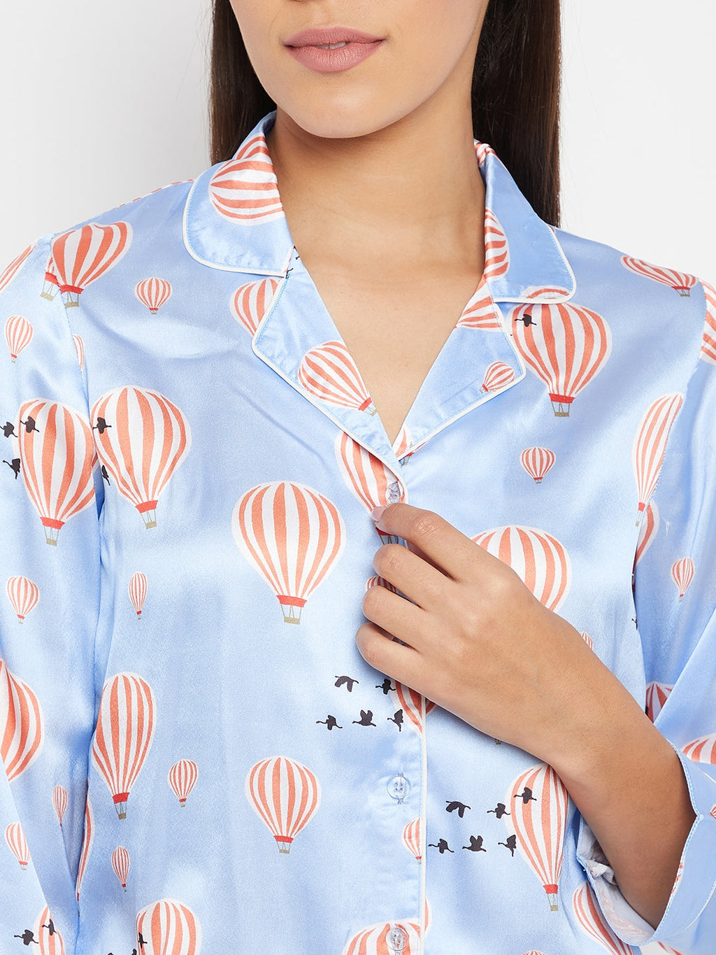 Women Blue & Red Printed Night suit