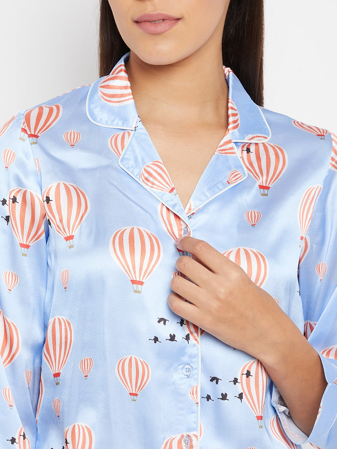 Women Blue & Red Printed Night suit