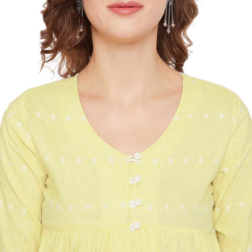 Women Yellow Schiffli A-Line Flared Top