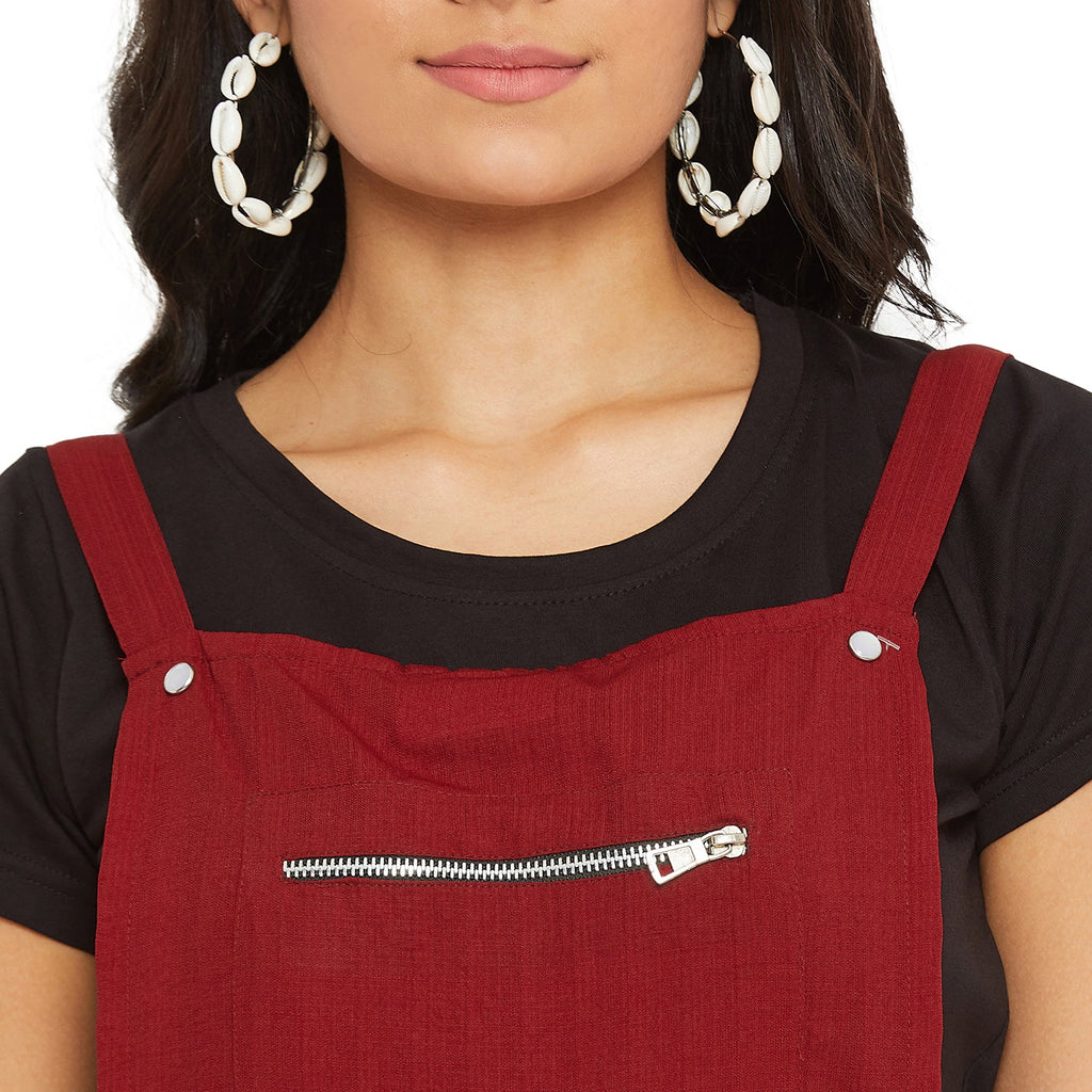 Maroon solid dungarees with side stripes detail