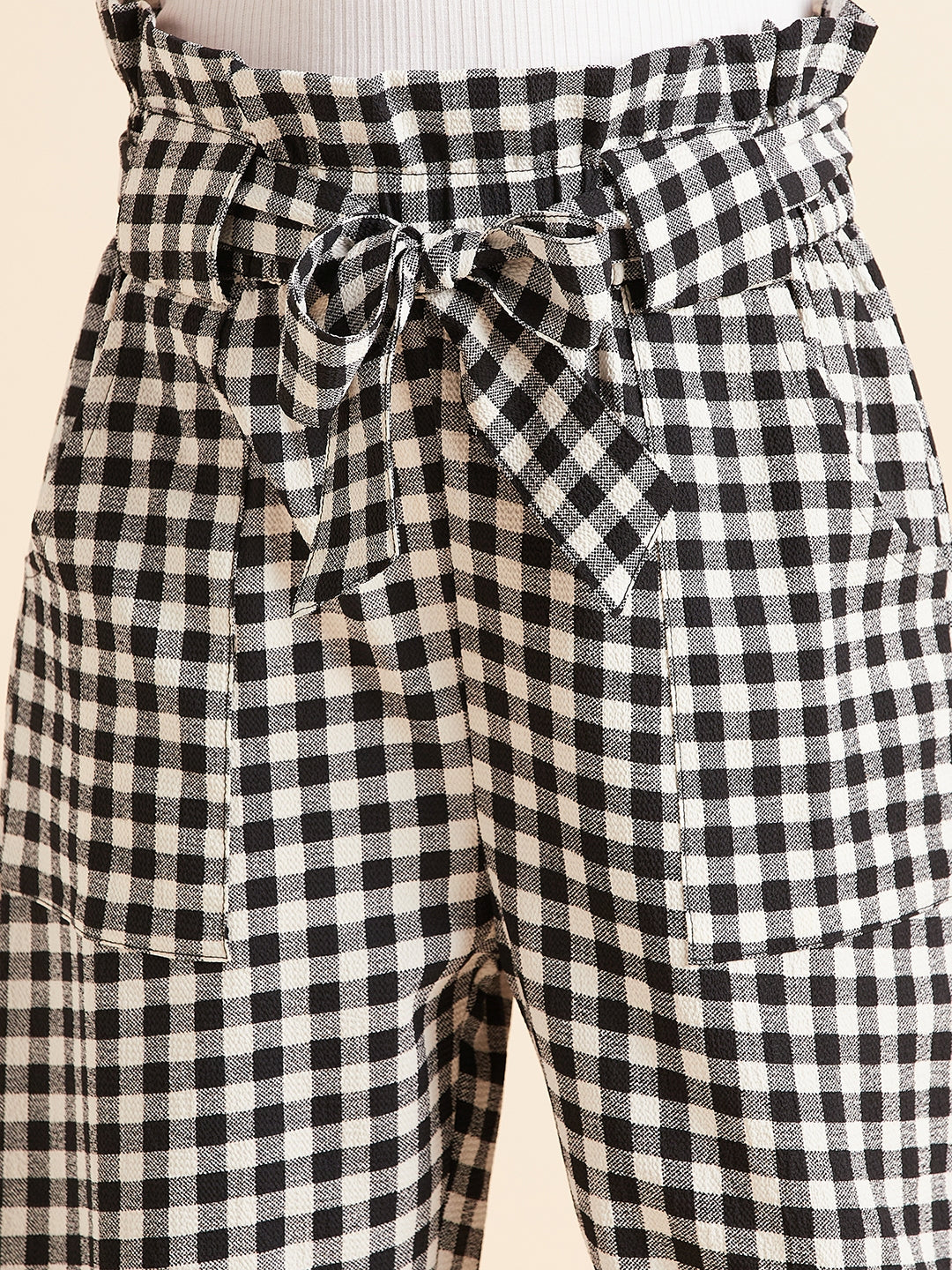 Girls Checked Relaxed High-Rise Trousers