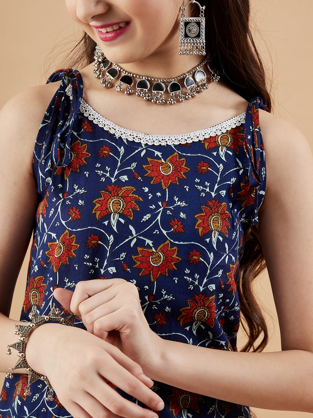 Girls Floral Printed Kurti with Dhoti Pants