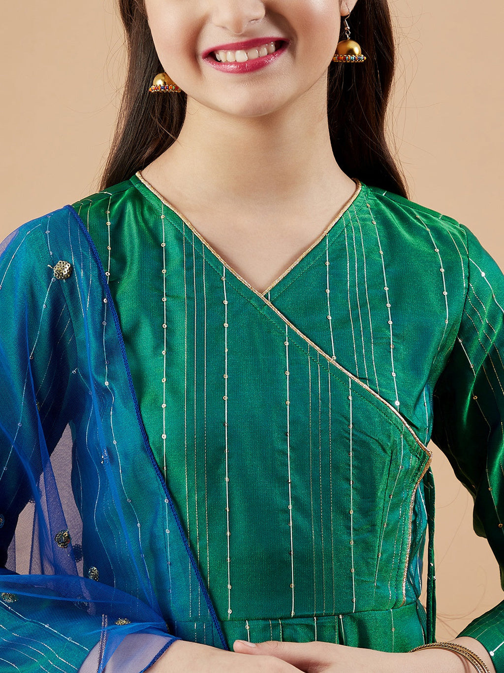 Girls Angrakha Anarkali Kurta with Palazzos & With Dupatta