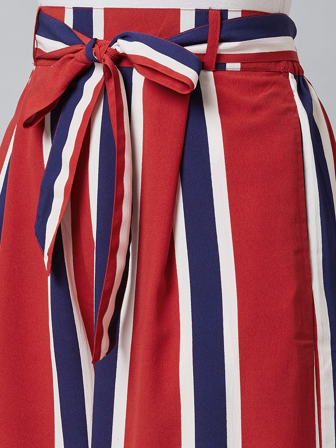 PANIT Women Red & Blue Striped Flared Trouser
