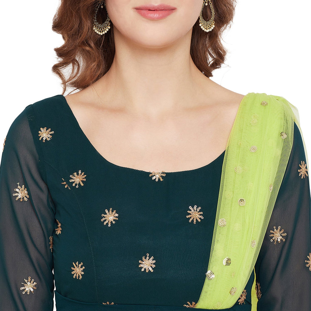 Women Green Embellished Maxi Dress With Dupatta