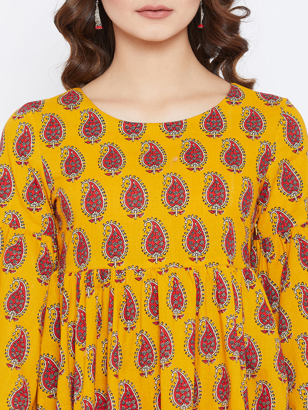 Women Yellow  Red Printed A-Line Kurta