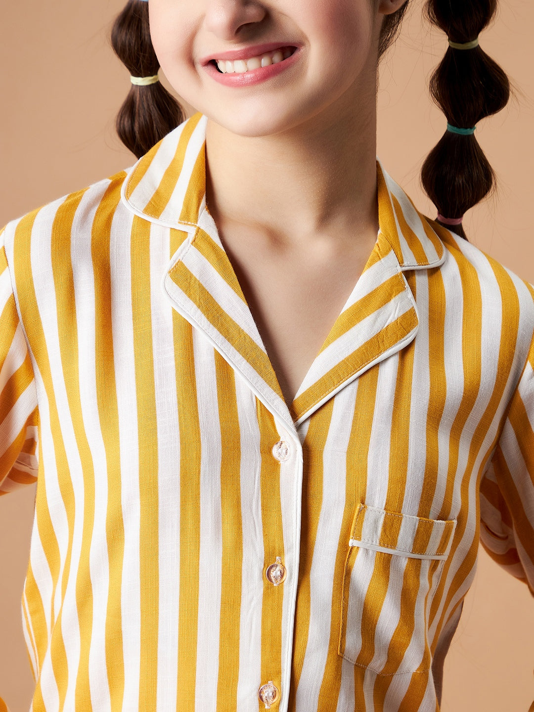Girls Yellow Striped Shorts Night Suit Sets