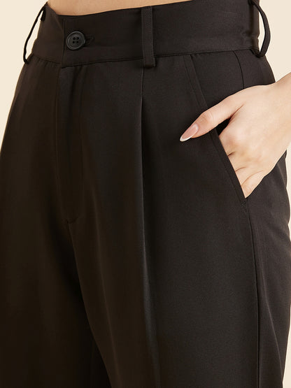 Black Relaxed Straight Fit High-Rise Formal Trousers