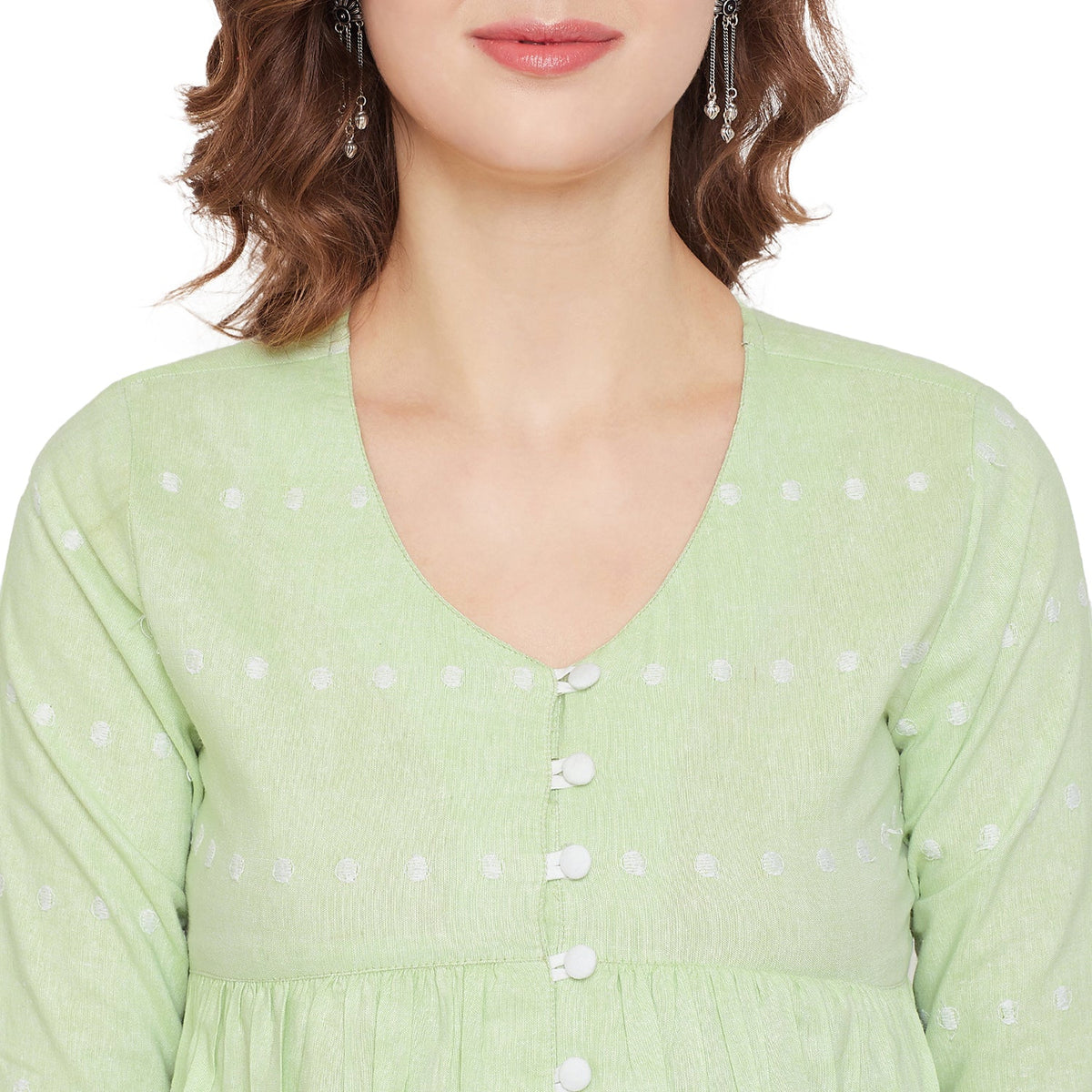 Women Lime Green Schiffli A-Line Flared Top