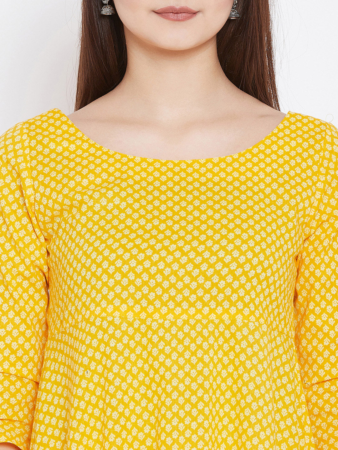 PANIT Women Yellow Printed Tiered A-Line Kurta