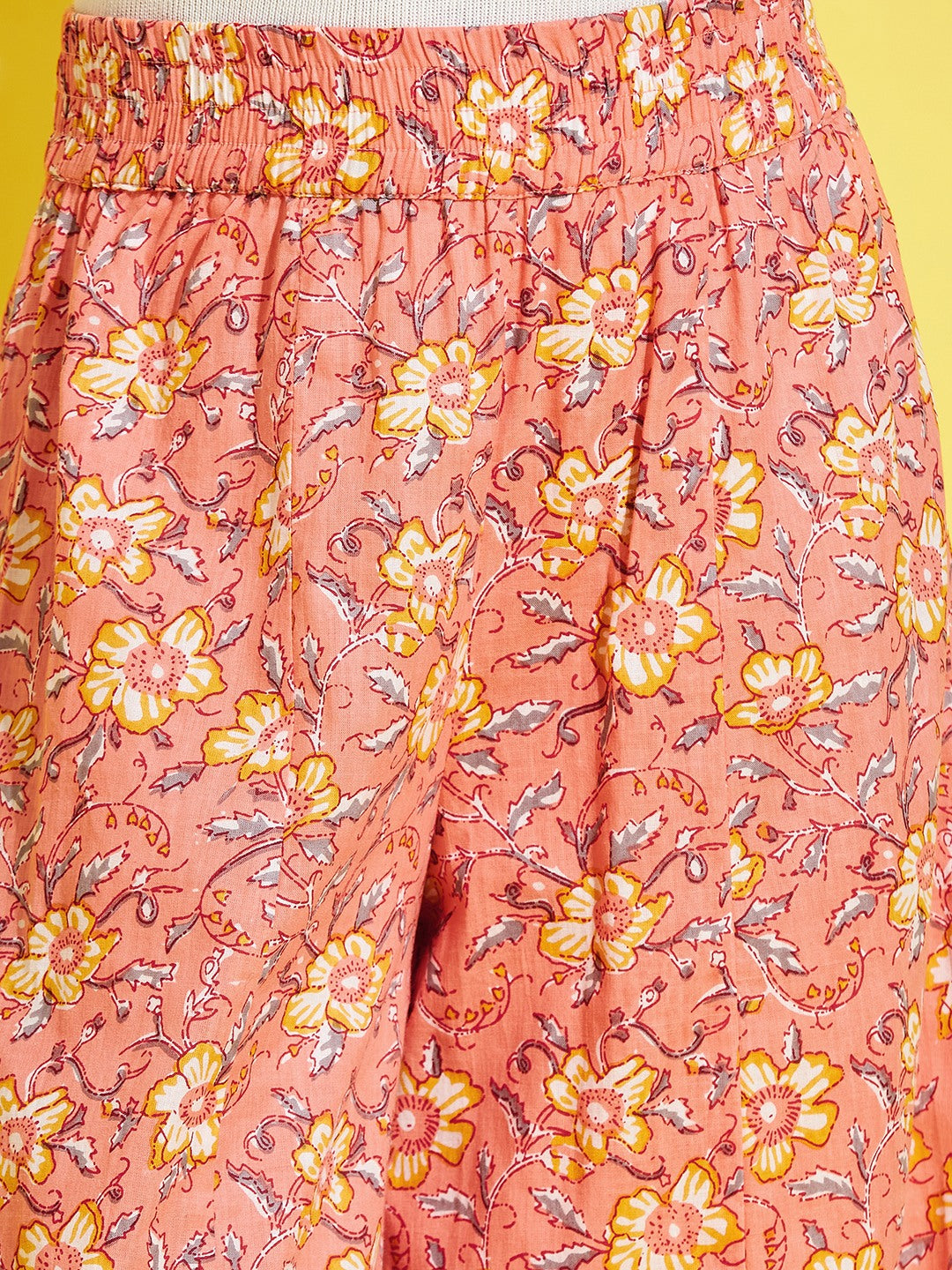Cherry Jerry Girls Orange Floral Printed Relaxed Pleated Cotton Trousers