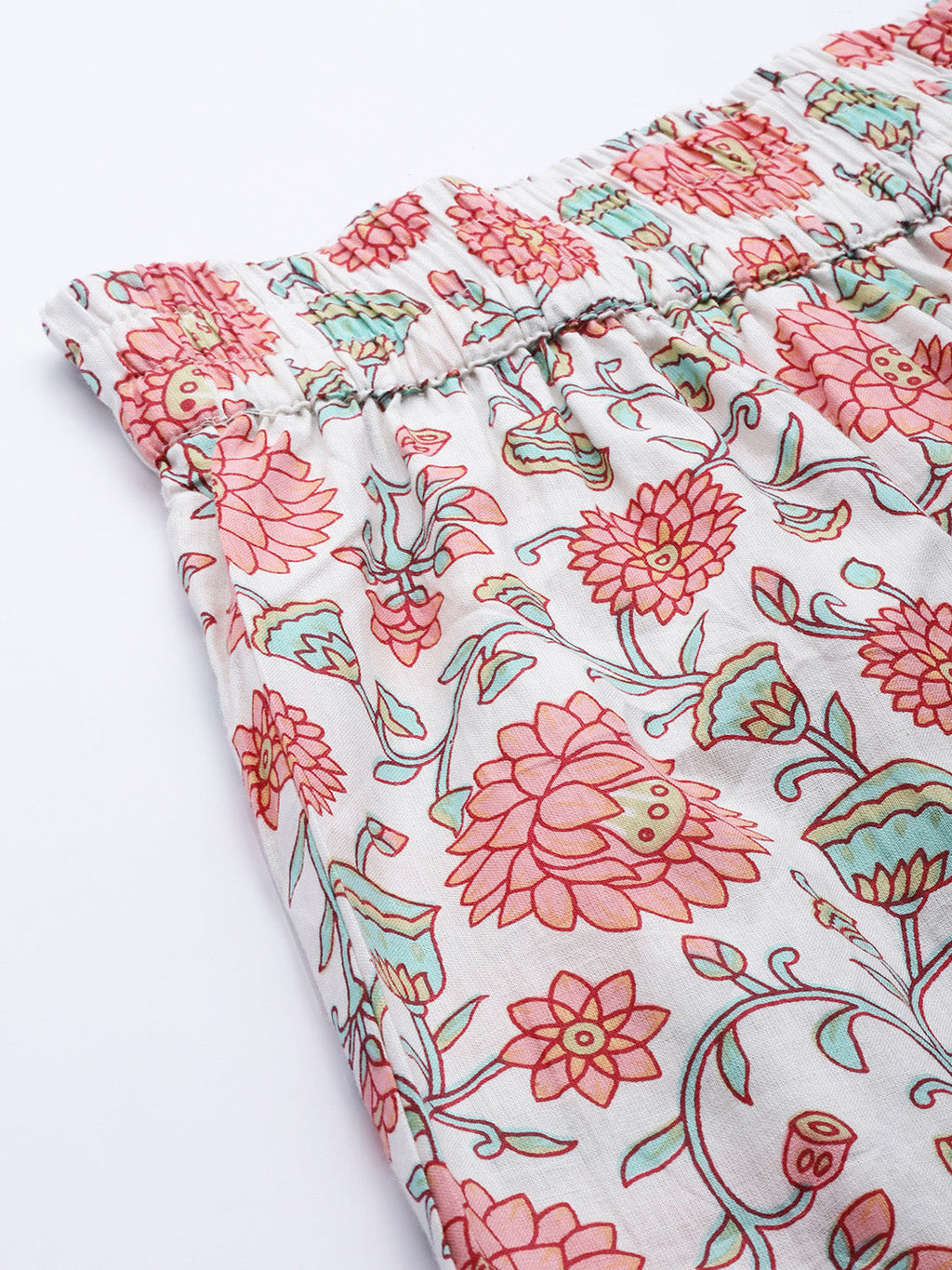 Women Off White & Green Ethnic Motifs Printed Cotton Palazzos