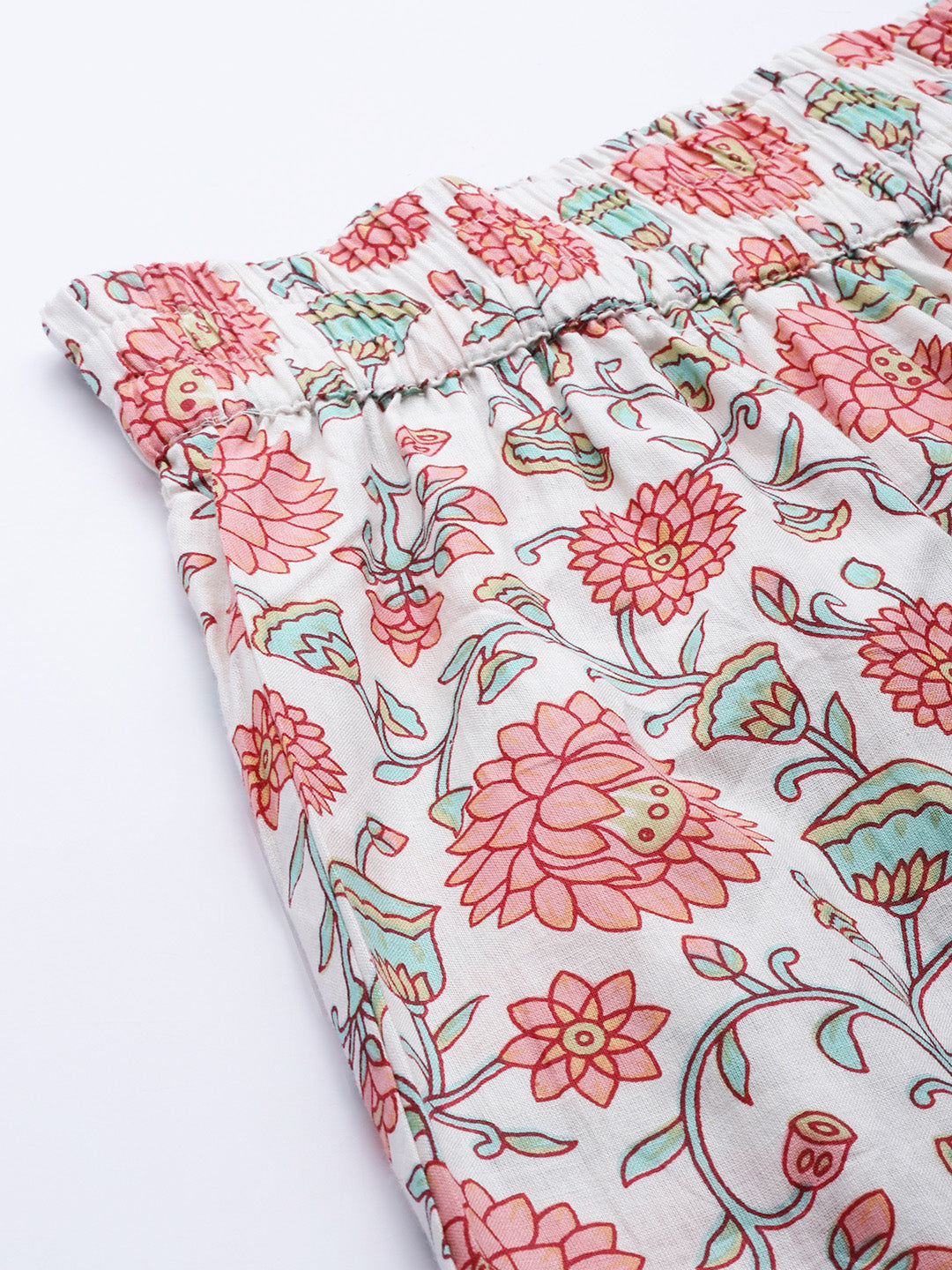 Women Off White & Green Ethnic Motifs Printed Cotton Palazzos