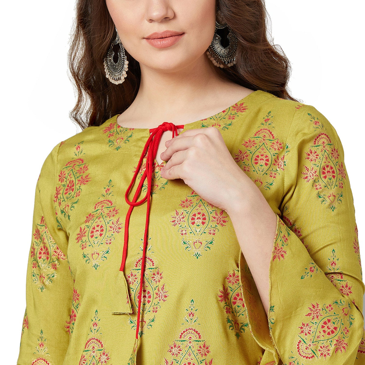 Women Mustard Yellow Printed A-Line Kurta