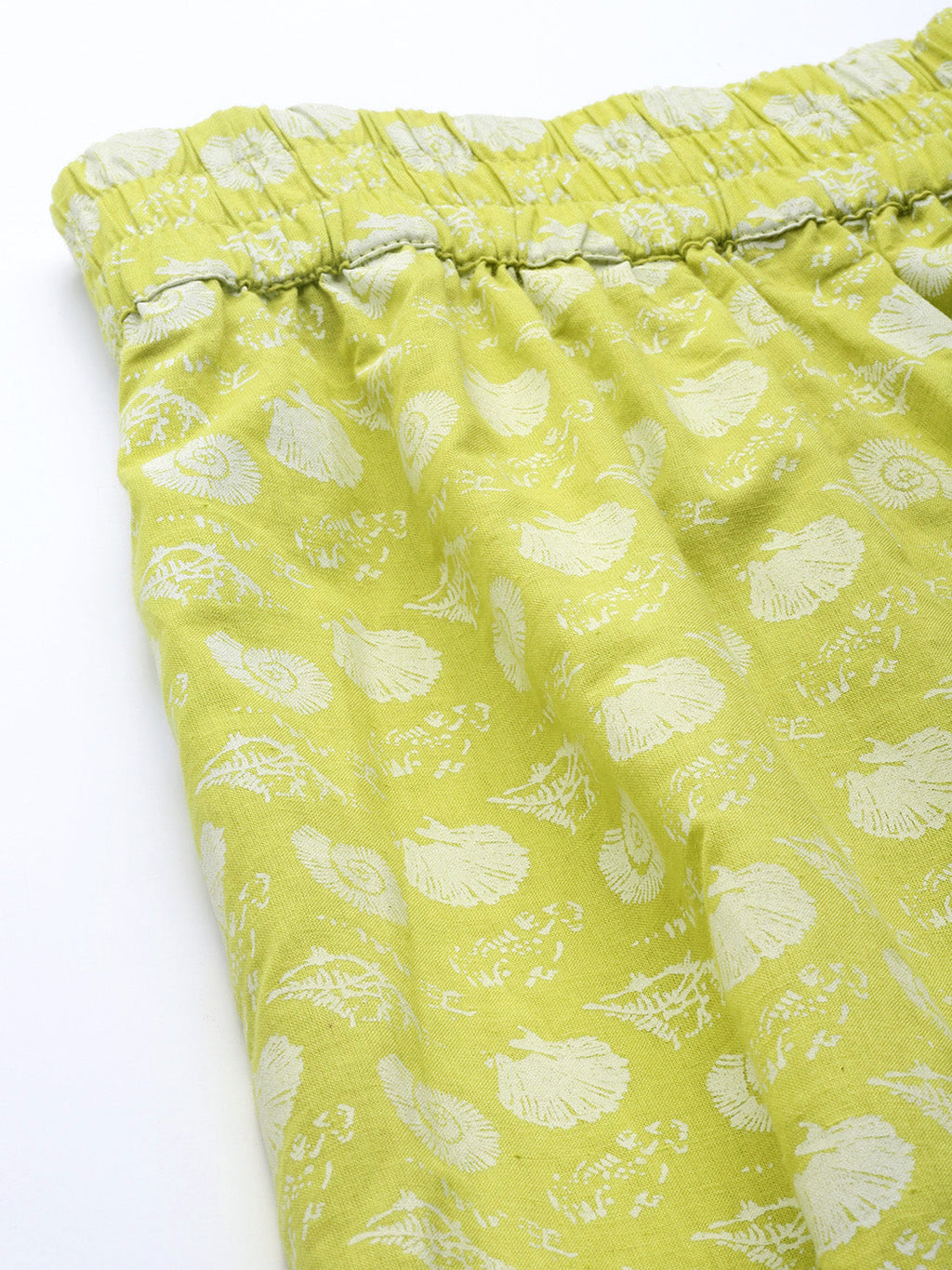 Women Lime Green & White Ethnic Motifs Printed Cotton Palazzos
