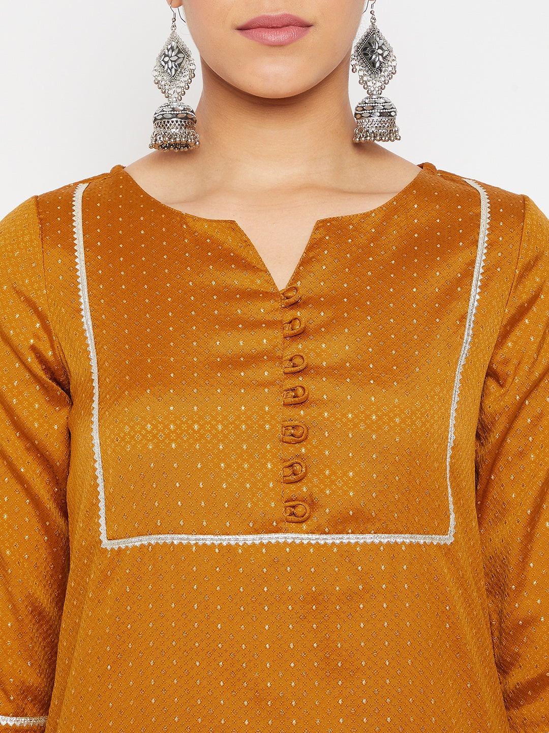 Women Mustard Blue Sequin Straight Kurta Set with Dupatta