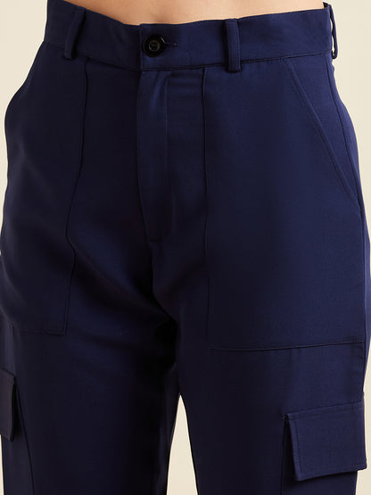 Navy Blue Smart Slim Fit Wrinkle Free Cigarette Trousers