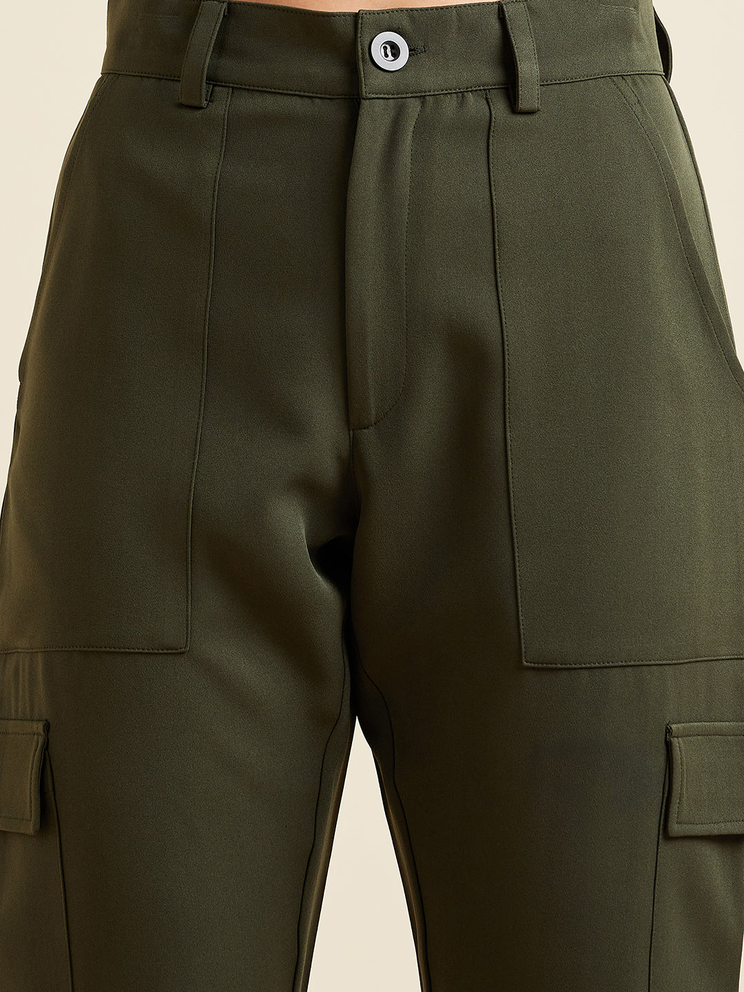Olive Smart Slim Fit Wrinkle Free Cigarette Trousers