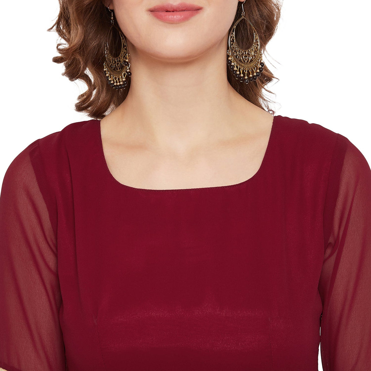 Maroon sharara set with peach dupatta, overall gota lace detailing