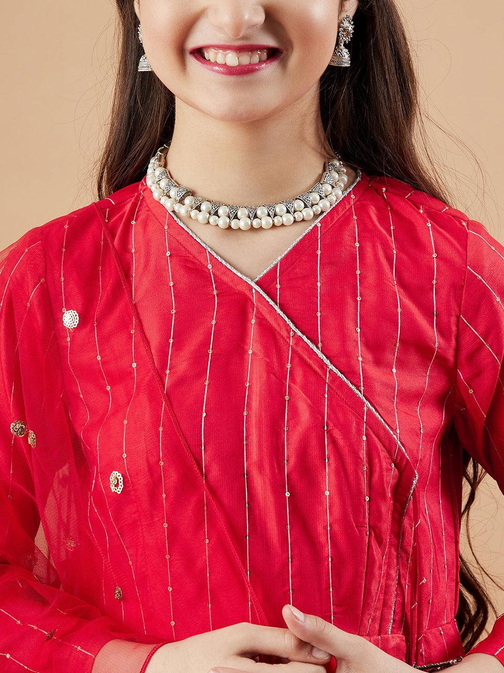 Girls Angrakha Anarkali Kurta with Palazzos & With Dupatta