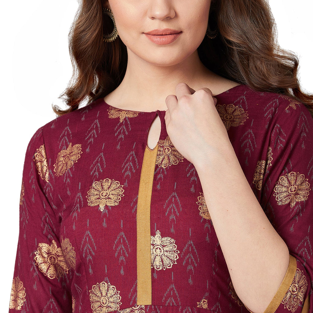 Women Maroon Printed Anarkali Kurta