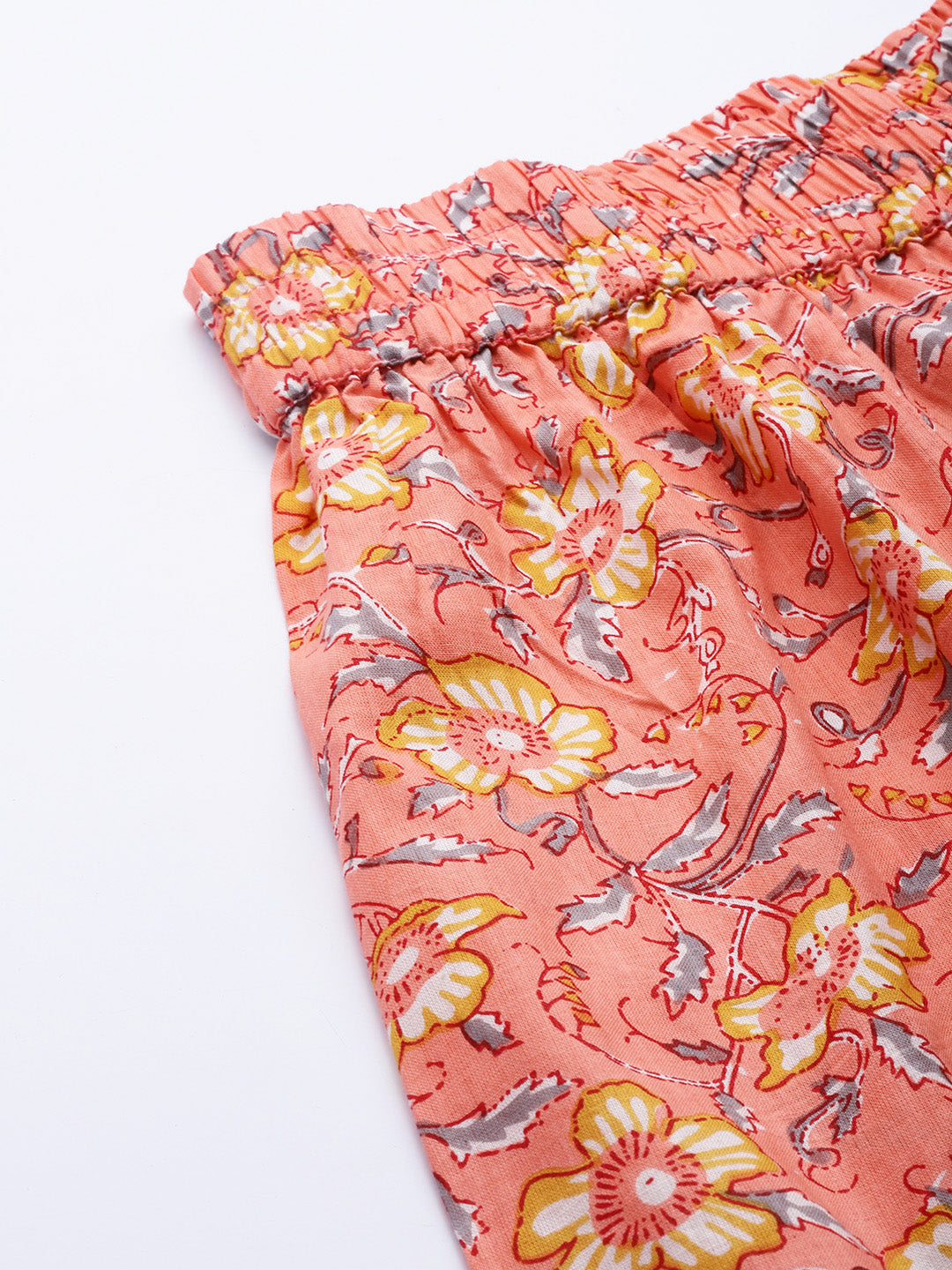 Women Coral Pink & Yellow Floral Printed Cotton Palazzos