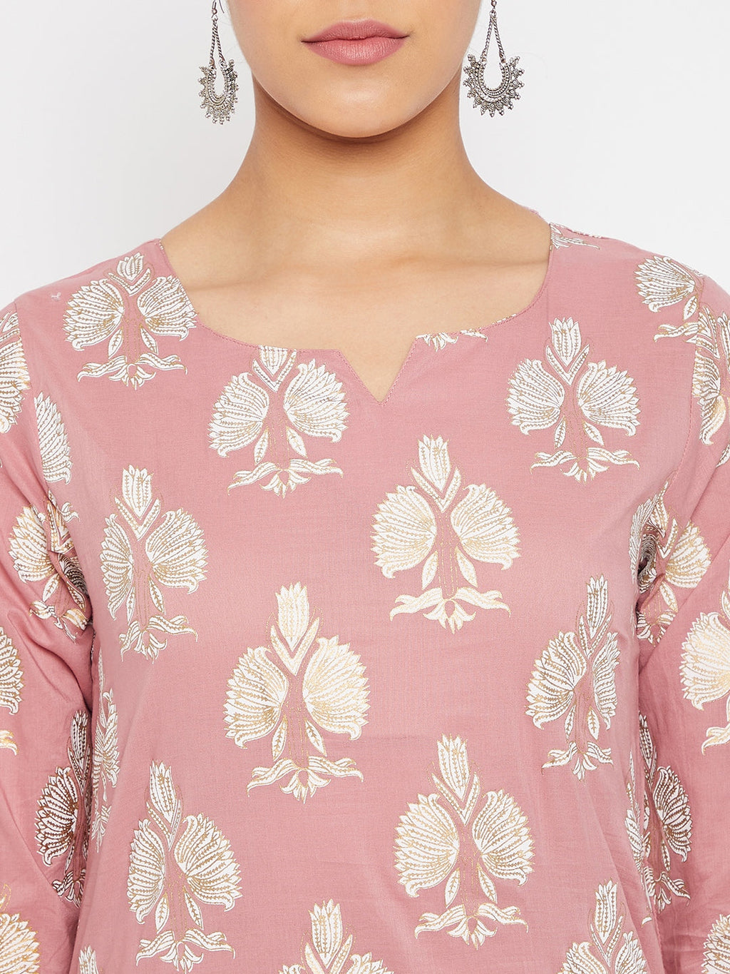 Women Pink Motif straight Kurta with Trouser and Dupatta