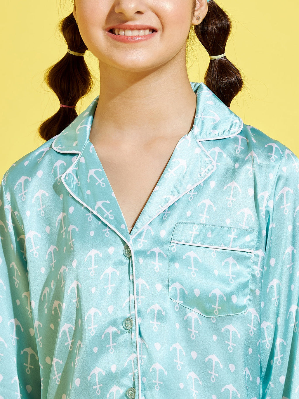 Cherry Jerry Girls Turquoise Blue White Printed Nightsuit
